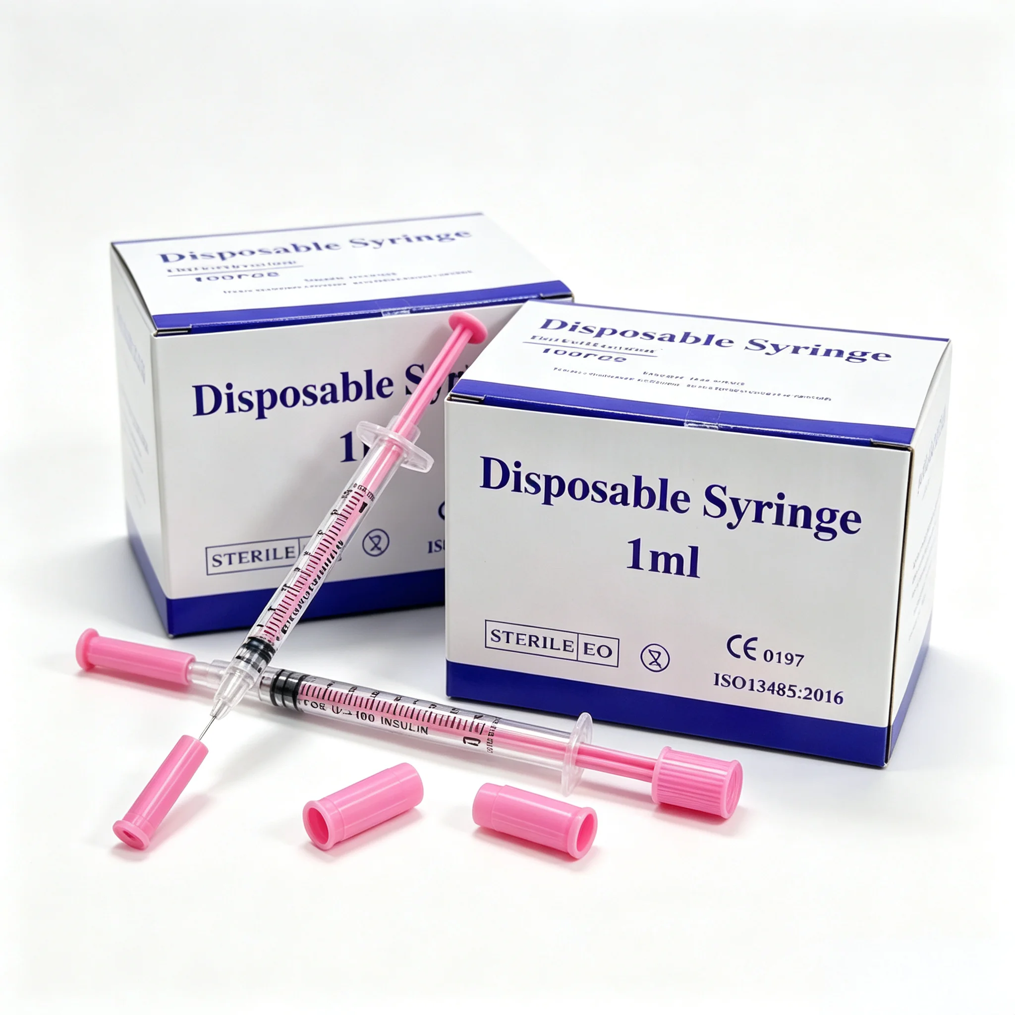 200pcs Hot Pink Insulin Syringe 1ml 30G 31G 8mm Disposable Sterile Injection Syringe with Needle Individually Packed