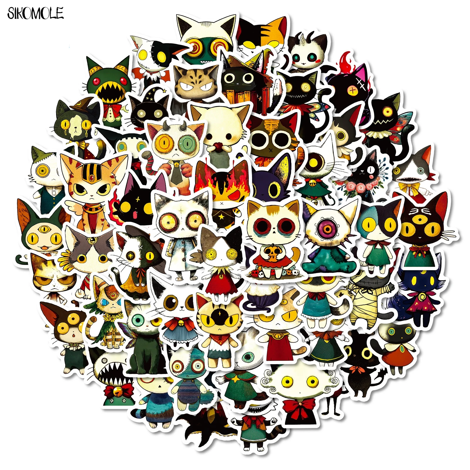 

10/30/50PCS Halloween Gothic Weird Cat Stickers Japanese Retro PVC Cartoon Decoration Laptop Guitar Waterproof Graffiti Sticker