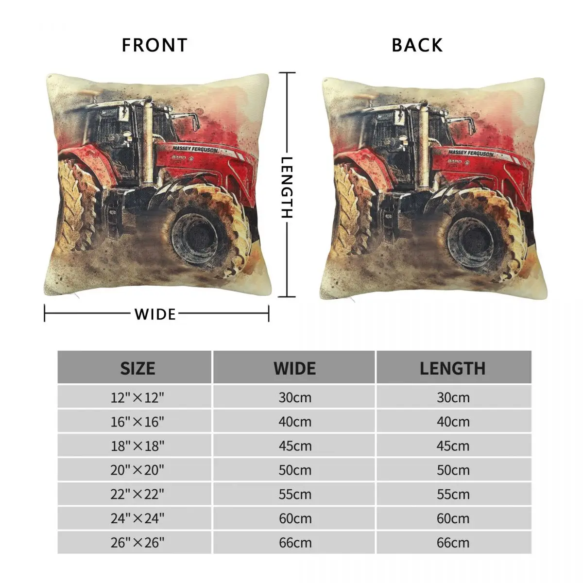 Massey Ferguson Grafting Square Pillowcase Polyester Linen Velvet Creative Zip Decor Throw Pillow Case Home Cushion Case