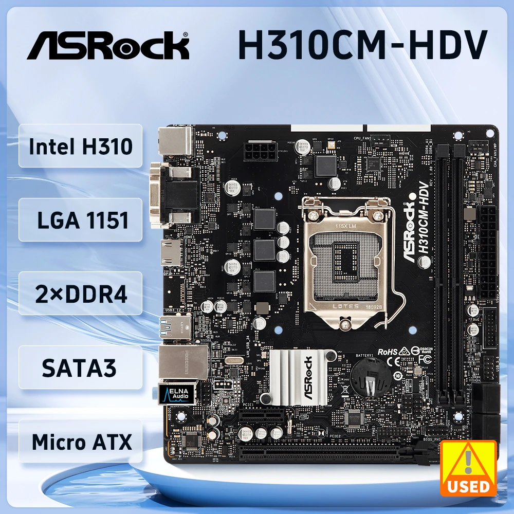 

ASROCK H310CM-HDV Motherboard LGA 1151Intel H310 DDR4 2666MHz 32GB USB 3.1 PCI-E 3.0 Micro ATX support i5-9400F i7-8700 i3-8300