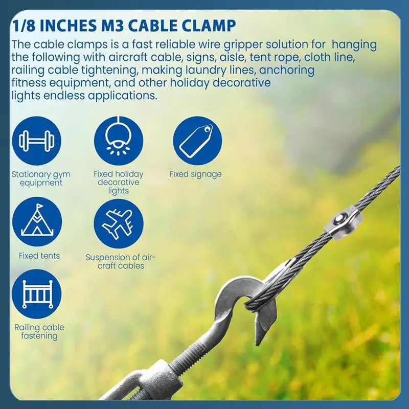 AB02 20PCS 1/8Inch M3 Stainless Steel Wire Rope Cable Clip Clamp, M3 Simplex Single Bolt Wire Rope Clips For 1/8In Wire Rope