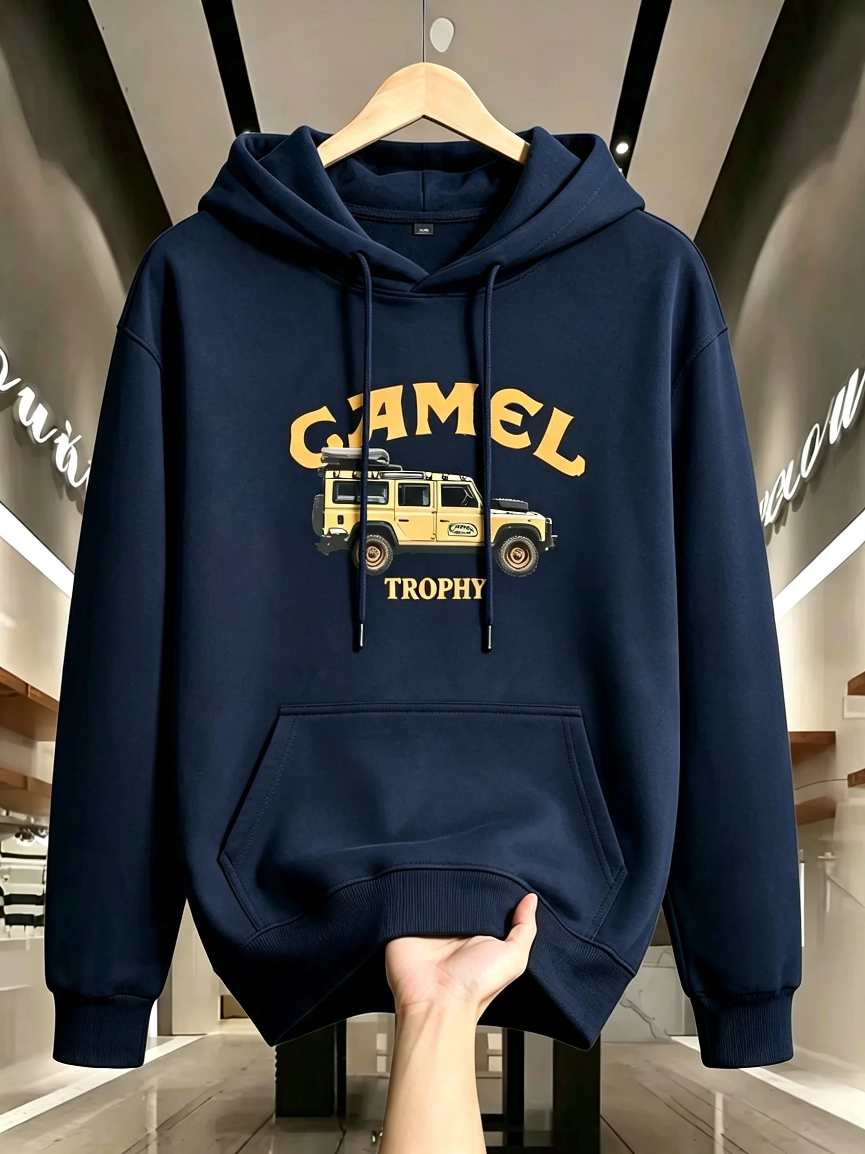 Modischer, lässiger, lockerer Herren-Hoodie mit Retro-Musterdruck für Herbst/Winter, Streetwear-Sport-Hoodie. – Detail 9