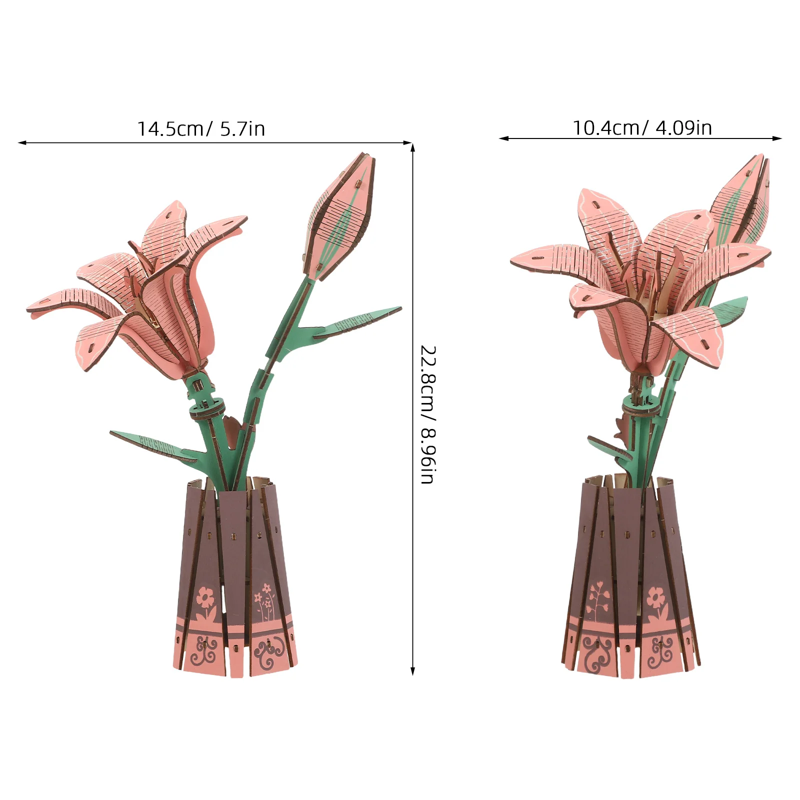 1 set di fiori in legno puzzle 3D giglio bonsai kit di montaggio per la decorazione domestica desktop arte artigianale composizione floreale set artigianale in legno fai da te