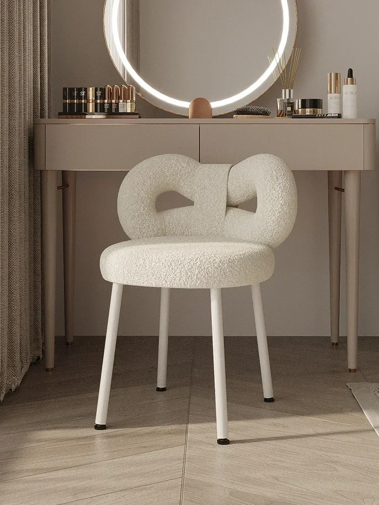 

Cream Style Cosmetic Chair Modern Minimalist Bedroom Bow Lambswool Dressing Stool Chair