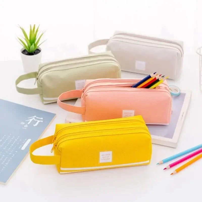 Double Layer Portable Pencil Case Oxford Cloth Double Zipper Pencil Bag for Students Back To School Storage Stationery Supply