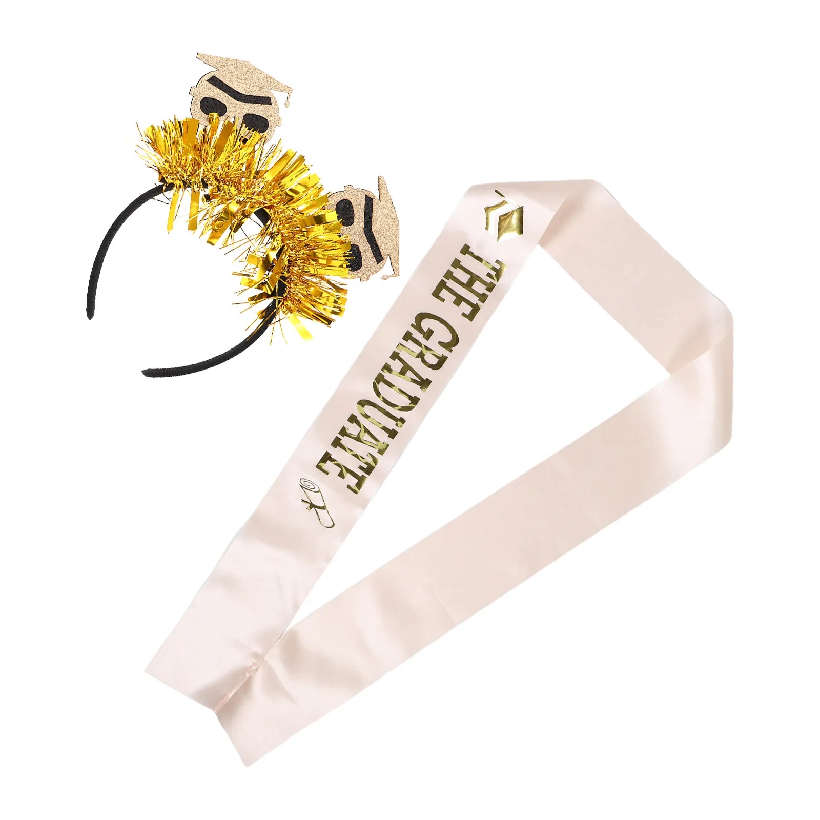 2 piezas de diadema con gorro de graduación, con borla doctoral y fajín de satén negro, accesorios para fiesta de graduación, accesorios para fotos de ceremonia.