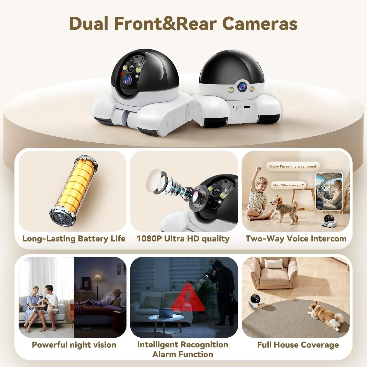 Pet Surveillance Cam era | 360° Robot Came ra,Baby Pet Camer a, Bidirectional Dialogue,Motion Detection,Dog/Cat/Baby/Elderly
