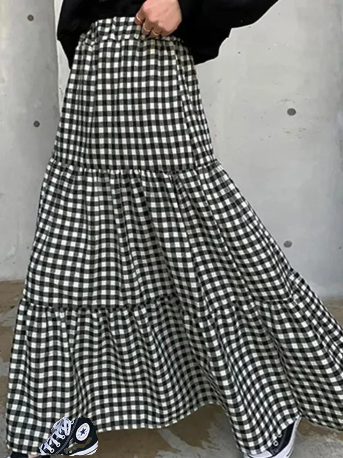 

Women's Long Cheered Patchwork Skirt mid Waist Casual Sle Stand Fit Autumn Collection Faion Ladies' Premium Skirts