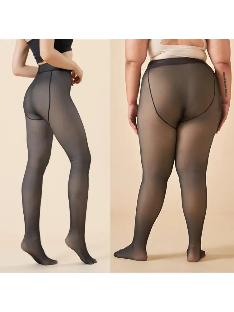 2023 New Design Extra Large Meat Size Explosions Pantyhose Fake Flesh Black Skin Leggings Fleece Pants Thin Bare Legs Women 90g