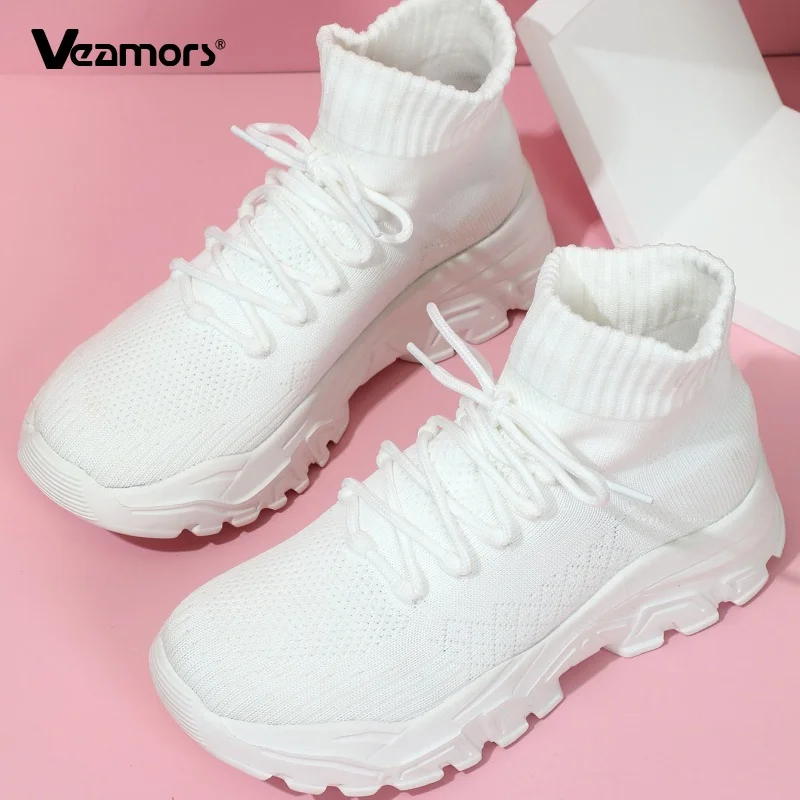 

Fashion High-top Couple's Sneakers Men's Breathable Knitted Casual Sports Shoes Women Mesh Platform Shoes for Walking Jogging