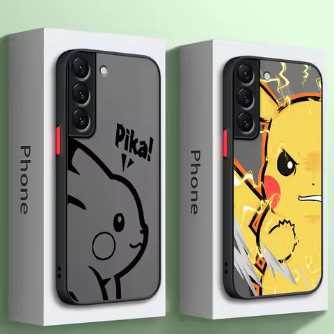 Matte Case for Samsung Galaxy S23 S24 S22 Ultra S20 S21 FE S10 Plus Note 20 10 Lite 9 Black Phone Cover Pikachu Pokemon Cartoon