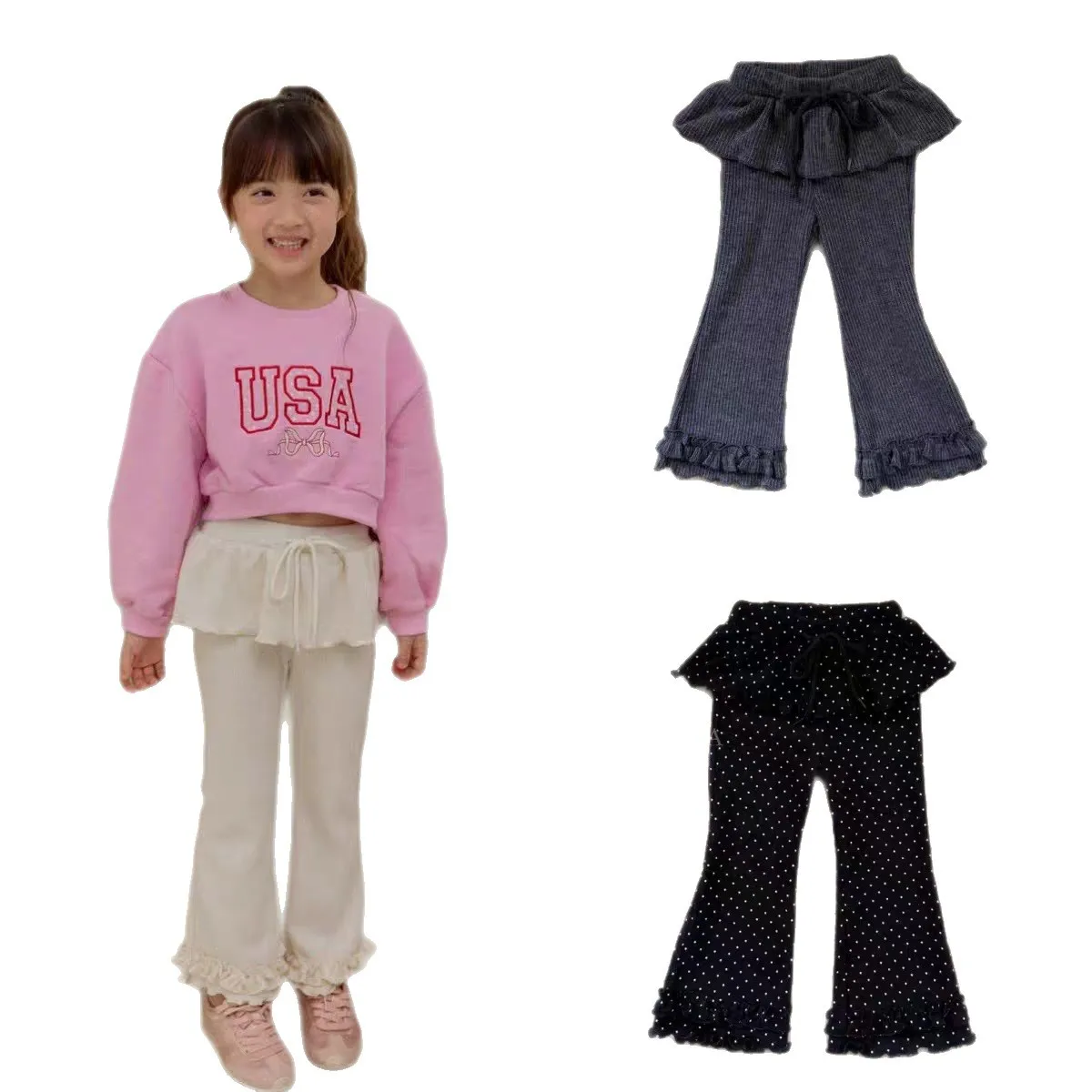 Trousers Korean Version Instagram Autumn Edition Ear Ear Edge Micro Flared Fake Two Piece Skirt Pants Bell Bottom Pants