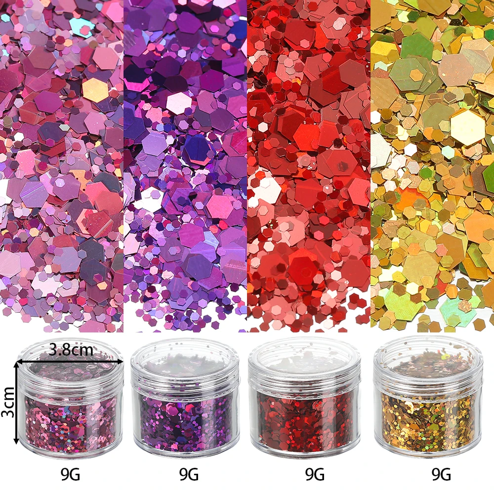 4 Bottles/Set Laser Colorful  Nail Glitter Set Holographic Hexagon Sequin Art Decoration for Epoxy Resin DIY Nails Accessories