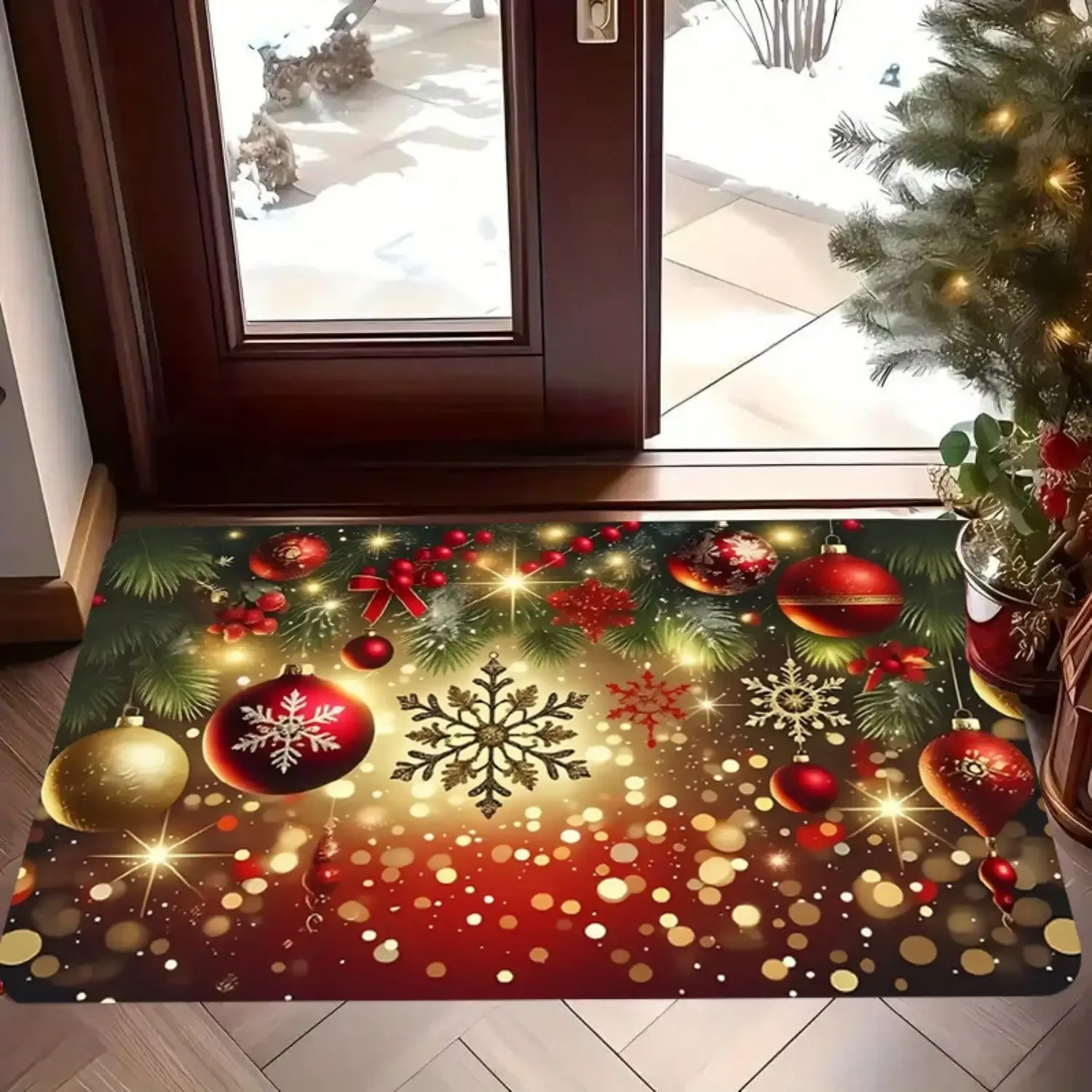 1pc Snowflake Christmas Decorative Pattern Printed Doormat, Soft And Comfortable Flannel Mat, Suitable For Indoor/Outdoor Entryw