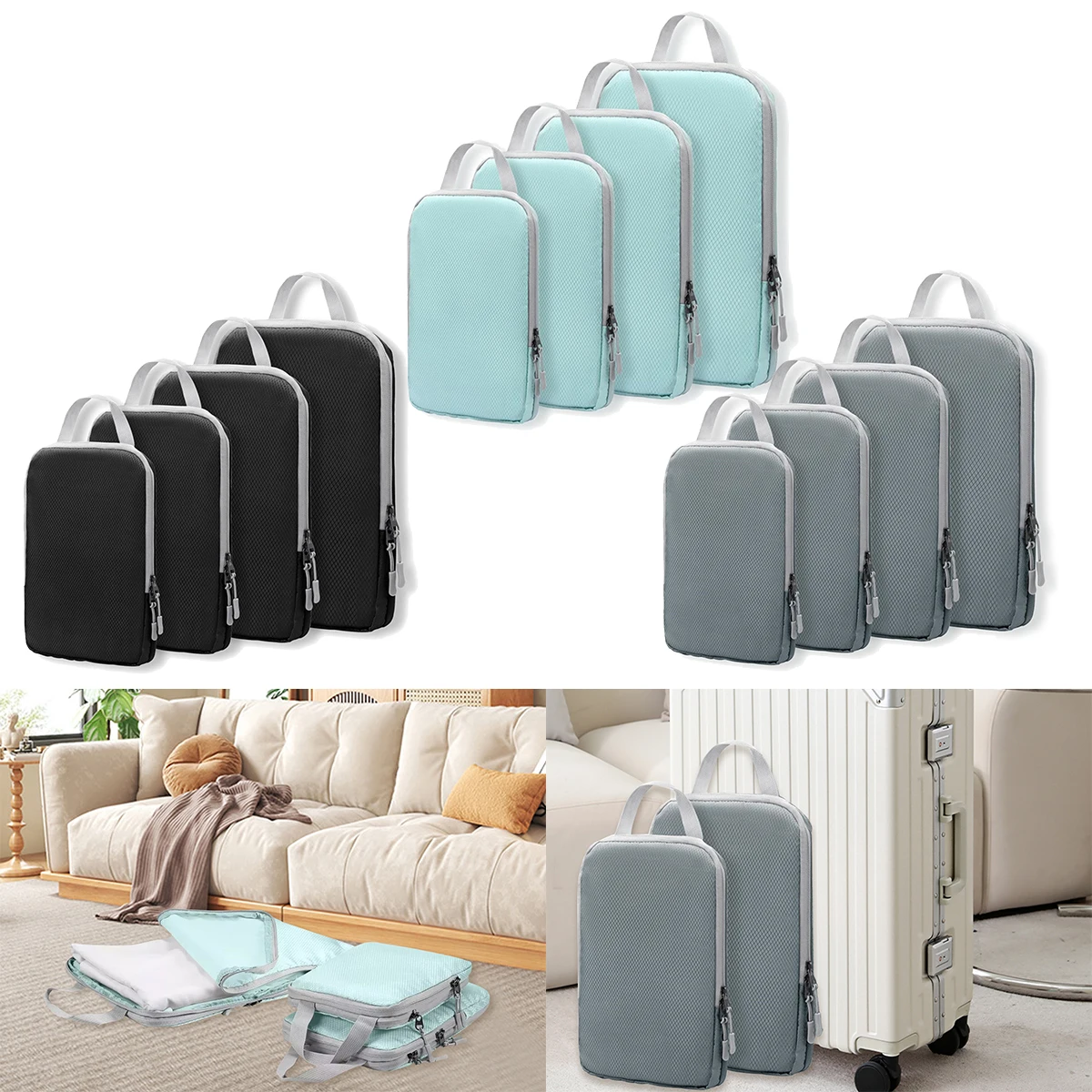 

4 Pcs Ultra Space Saving Self Compression Organizer Heavy Moving Storage Tote for Space Saving for Comforters Clothes Blanket