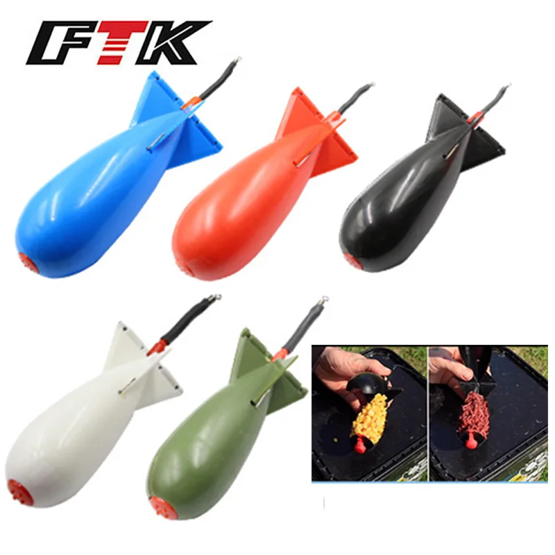 FTK 5Pcs Fishing Spomb Feeders Rockets Spod Float Bait Holder Fishing Tackle Pellet Maker Bait Thrower Tackle Tool Accessories