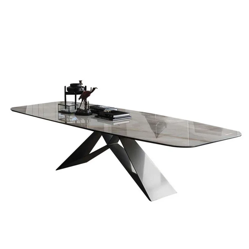

ljyItalian light luxury negotiation table rock slab dining table rectangular marble household small apartment desk
