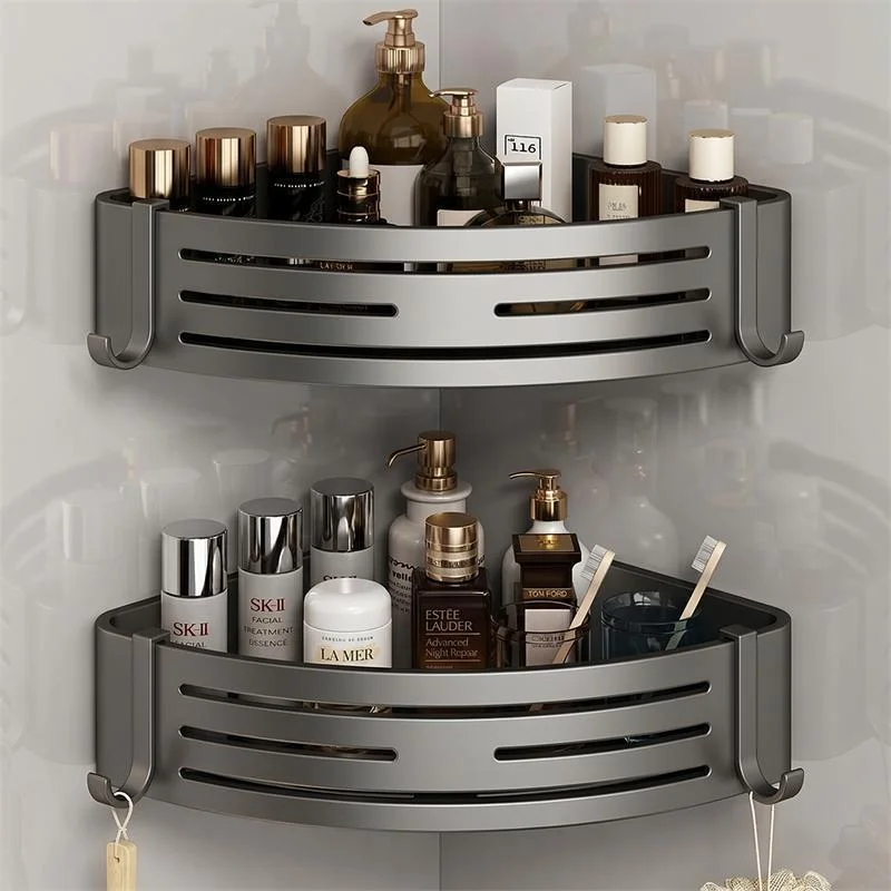 Heightened Adhesive Bathroom Corner Basket, No-Drill Wall Mount Triangle Shower Storage Rack