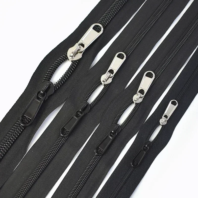 3# 5# 8# 10# 10M Black Code Coil Zippers 10Pcs Zipper Sliders Clothes Sewing Zip Puller Head Zips Repair Kit Closures Accessory