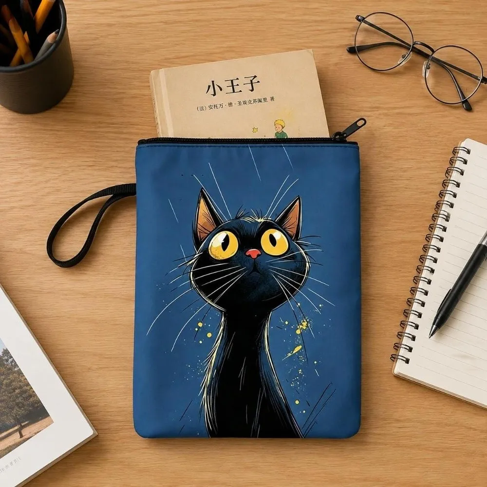 Large Capacity Cat Print Makeup Bag Portable PVC Book Covers Multifunctional Water-resistant Book Sleeve Travel Cosmetic Bag