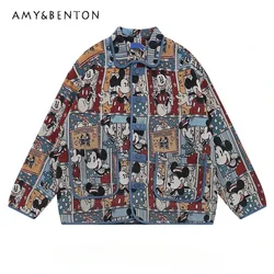 Cartoon Retro Lapels Jacket Street Hip Hop Couple Baseball Uniform Male And Female Personality Single-breaste Coat Top