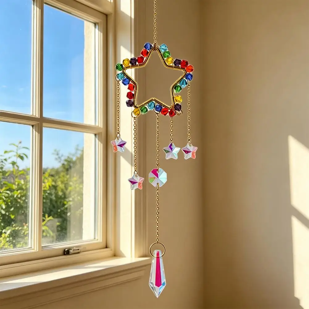 Outdoor Sun Catcher Sun Catcher Pendant Sun Catcher Hanging Ornament with Rainbow Star Moon Motifs Tangle-proof Cords Colorful