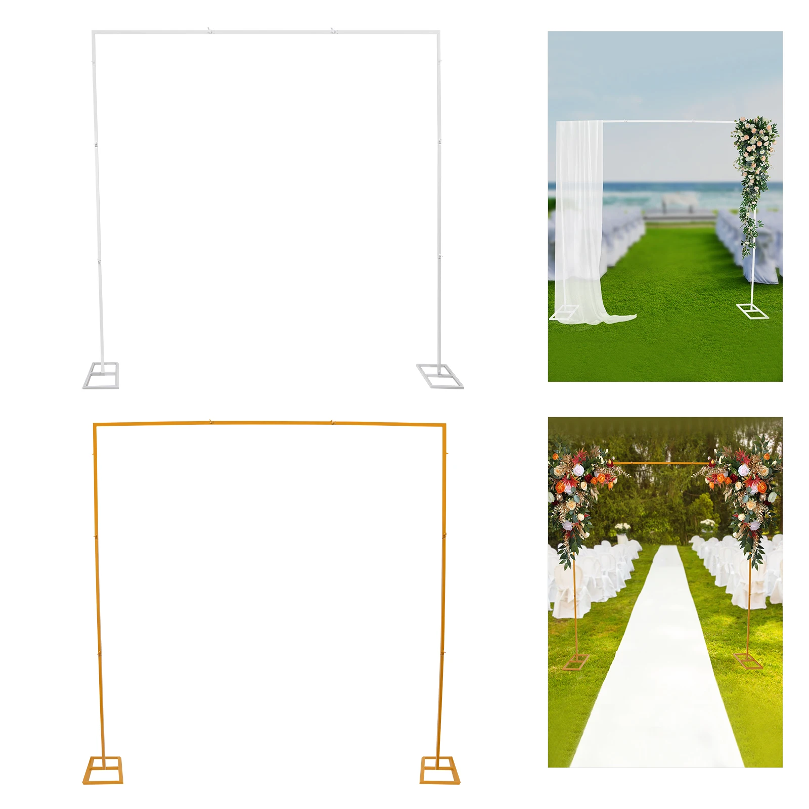 

2.4*2.4m Gold/White Metal Wedding Stand,Square Iron Arch Stand Floor Standing for Background Decoration