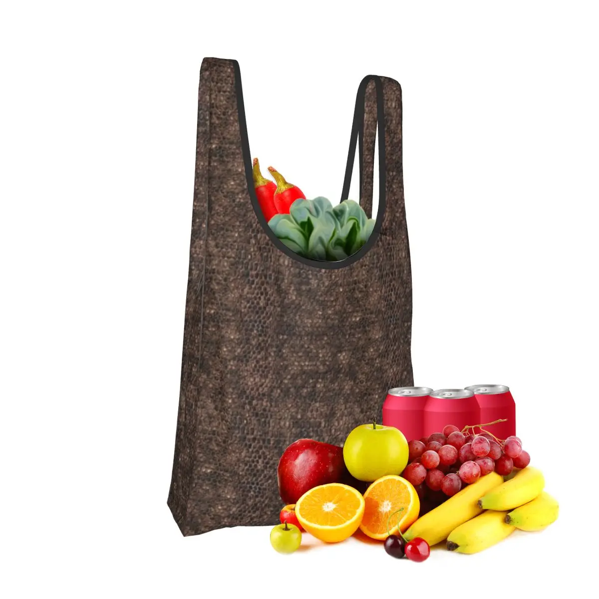 

Brown Snake Skin Pattern Design Shopping Bag Portable Tote Bags Foldable Shoulder Shopper Bag Groceries Handbag