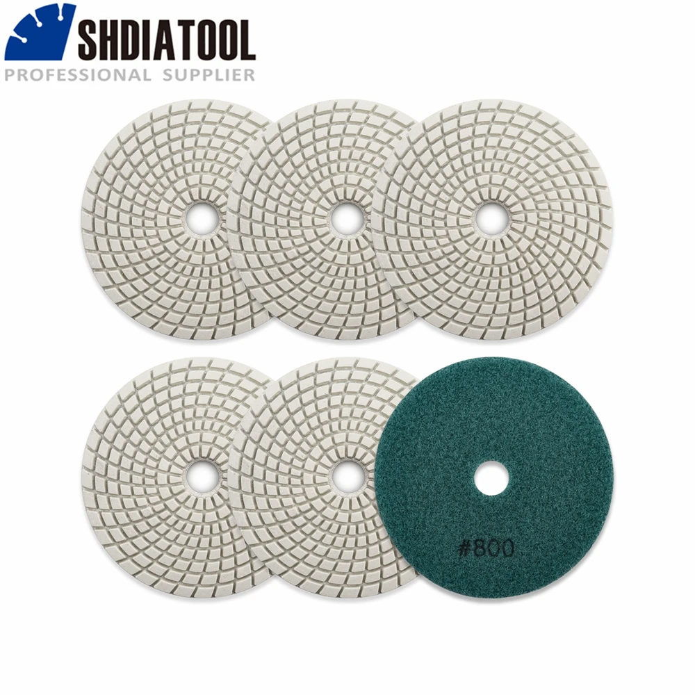 

SHDIATOOL 6pcs/Set #800 5" Diamond Wet Polishing Pads Sanding Disc For Granite Marble Stone Dia125mm Grinder Plate