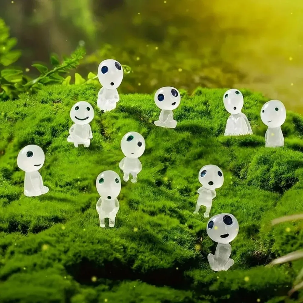 10pcs Luminous Elves Mini Figures Fish Tank Decor Kodama Glow in The Dark Figures Garden Micro Flower Potted Landscape Ornament