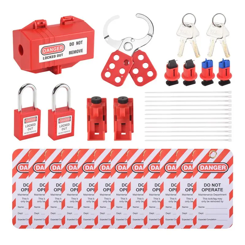 Electrical Circuit Breaker Lockout Tagout Kit Safty Padlock Kit Plug Lock Out Tag Station Hasps For Industry, Automobile-A91R
