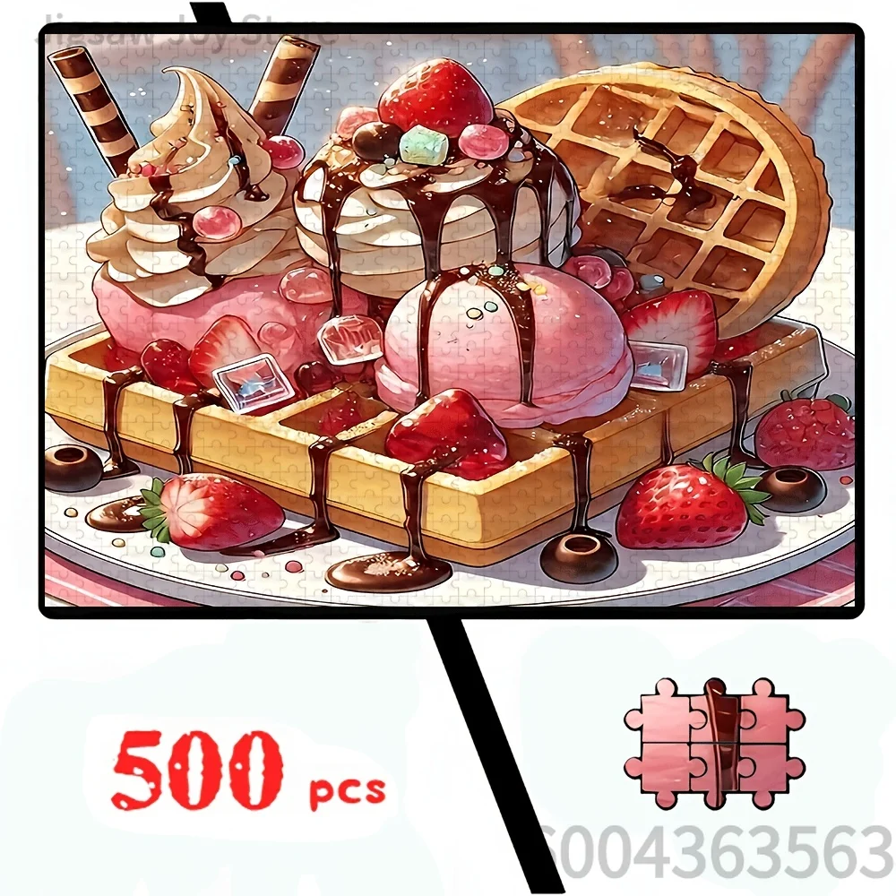 Jigsaw Puzzle Waffle Ice Cream Dessert,Vibrant Wild Flowers,Colorful Cartoon Town,Funny Cute Cats Family Puzzle Home Decor Gift