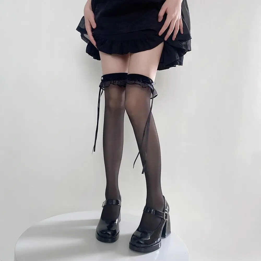 تنفس لوليتا اليابانية JK تأثيري ازياء للنساء الشريط عالية جوارب أنبوبية فوق جوارب طويلة الجوارب النسائية القوس جوارب