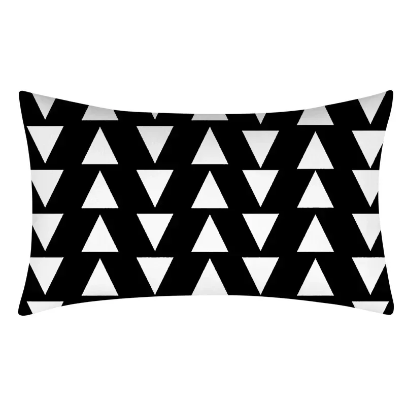 Rectangular Pillowcase Sofa Decorative Pillow Geometric Print Cushion Cover Simple Style Black and White