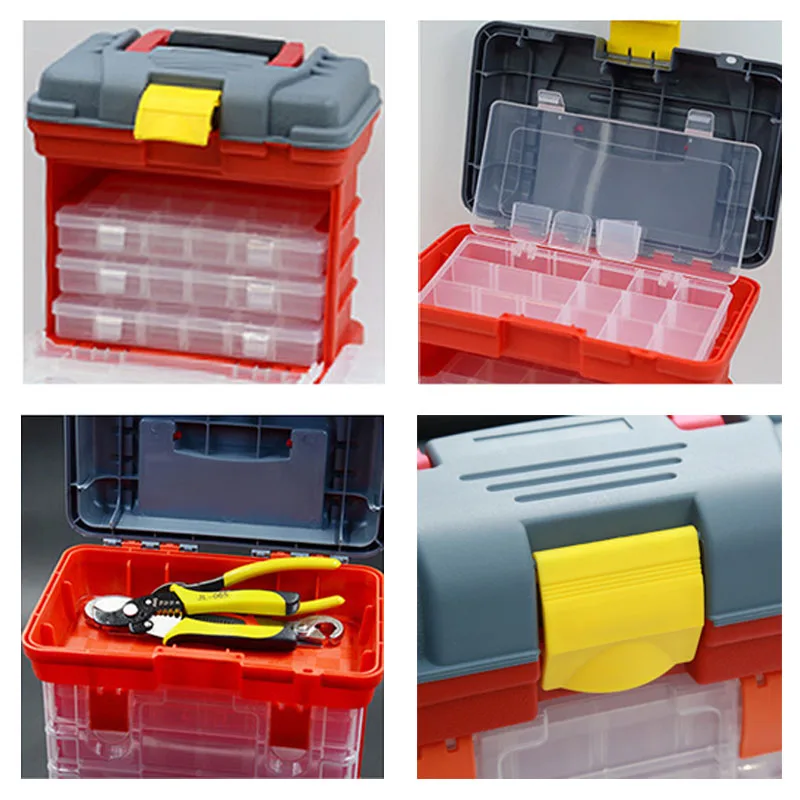 1PC Multifunctional Hardware Storage Box 4-layer Portable Parts Tool Box Transparent Plastic Boxe Fishing Accessories Tool Case