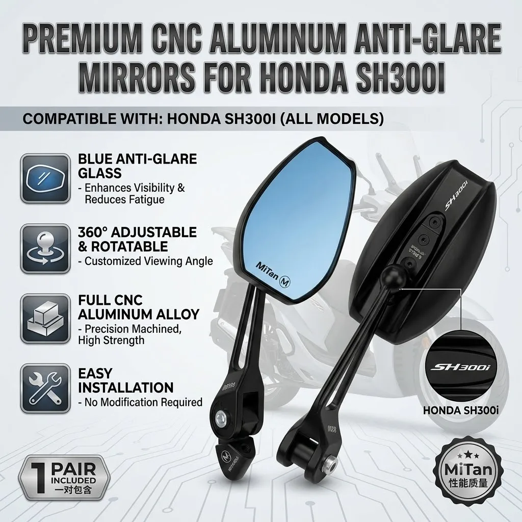 Anti-Fog Anti-Glare Motorcycle All Metal Rearview Mirror Blue Glass With LOGO For HONDA SH300i SH 300i SH300 sh300i SH-300I