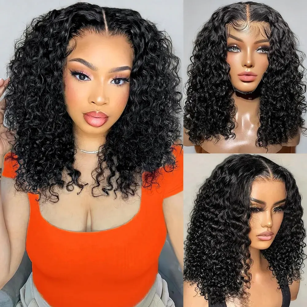 

250% Density Deep Wave Short Bob Wig 13x4 13x6 HD Transparent Lace Front Human Hair Wigs Brazilian 100% Human Hair Curly Lace Frontal Wig Pre Plucked 7x5 Glueless Water Wave Human Hair Wigs For Women