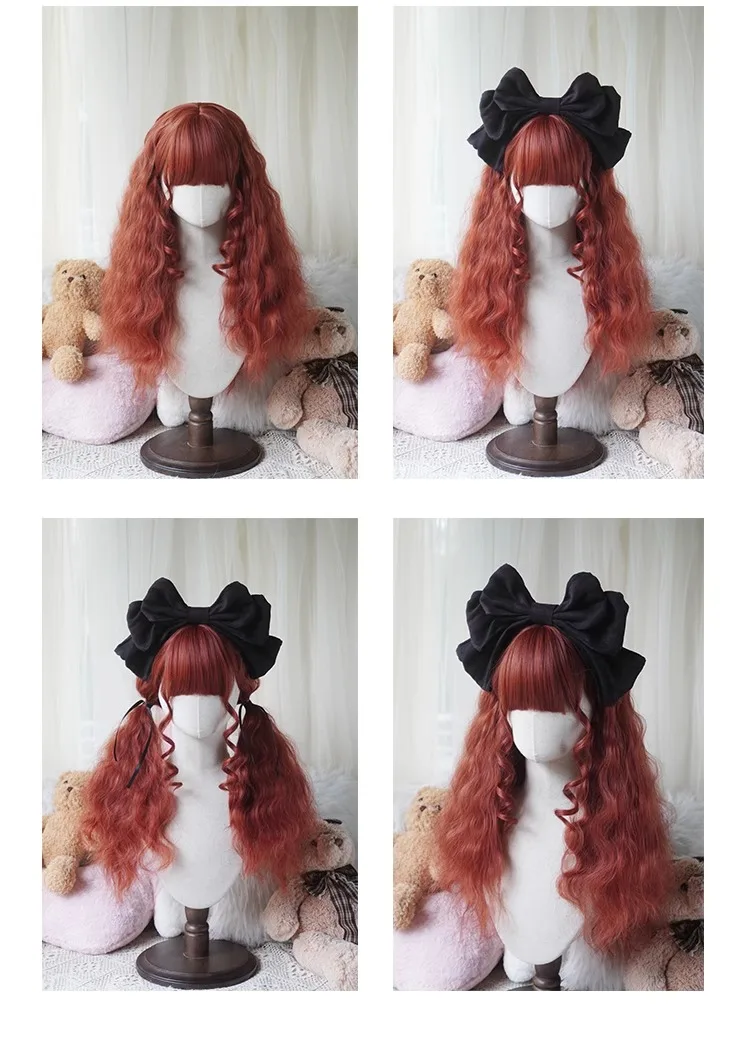 Parrucca cosplay Lolita per capelli sintetici ricci lunghi da 60 cm, morbida naturale, dolce, per uso quotidiano, per la vita scolastica, con frangia per le donne