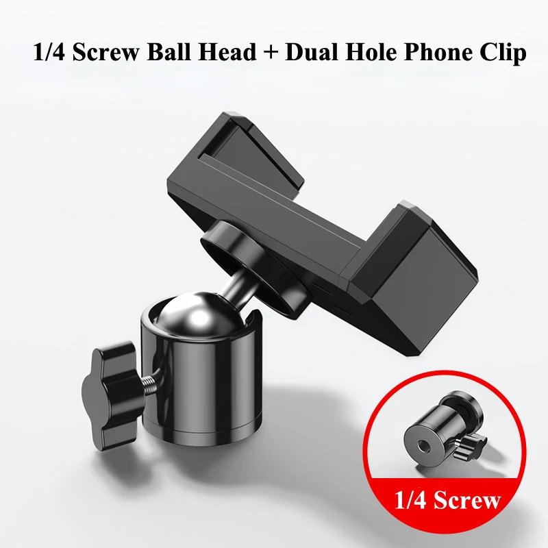 Universal Tripod Mount CellPhone Holder Clip Stand 1/4 Screw Ball Head Adapter For Selfie Stick Xiaomi 360 Rotate Camera Bracket