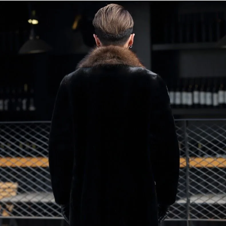 Jas Bulu Mink Kerah Jas Pria Model Longgar Oversize Jaket Bulu Tebal Hangat Bisnis Kasual Windbreaker