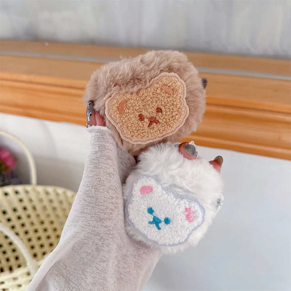

Korean cute plush bear headphone case protective cover for Airpods 4 3 2 Pro 2 Fundas warm fluffy earphone case cover For Apple