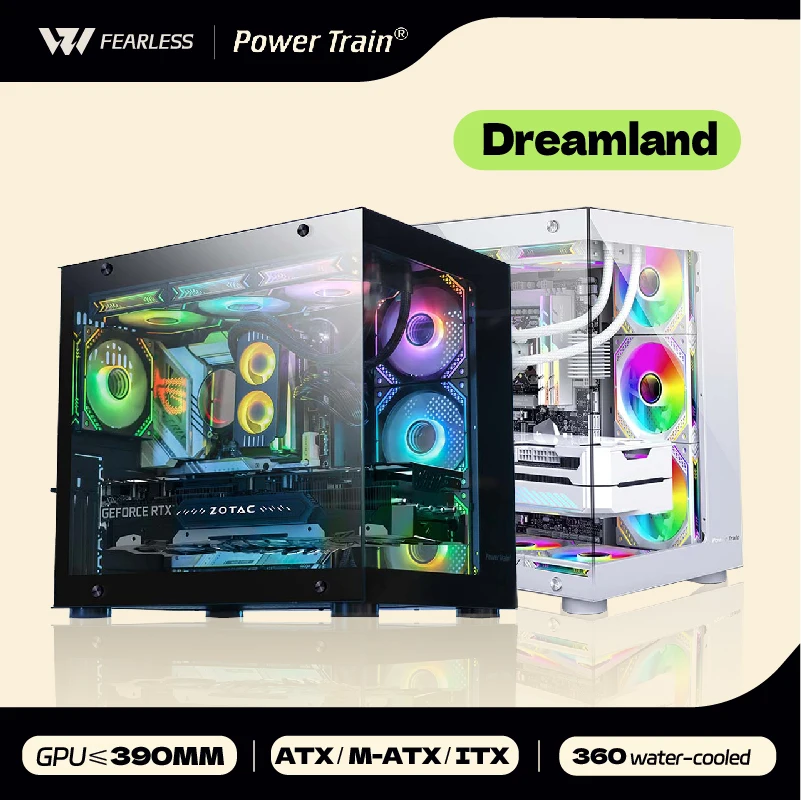 Power Train  DreamLand ATX PC case Sea view room Computer Case Panoramic Tempered Glass Side Transparency