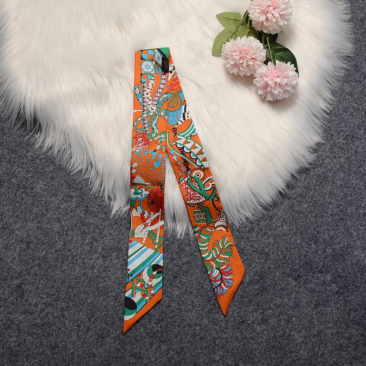 2022 New 100% Silk Scarf Women Luxury Natural Silk Slender Hair Band Bags Scarves Foulard Fashion Turban Headband