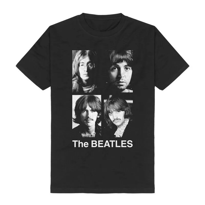The Beatles 4 Portraits Grid Unisex Cotton T-shirt Black & White Print Rock Casual Tee
