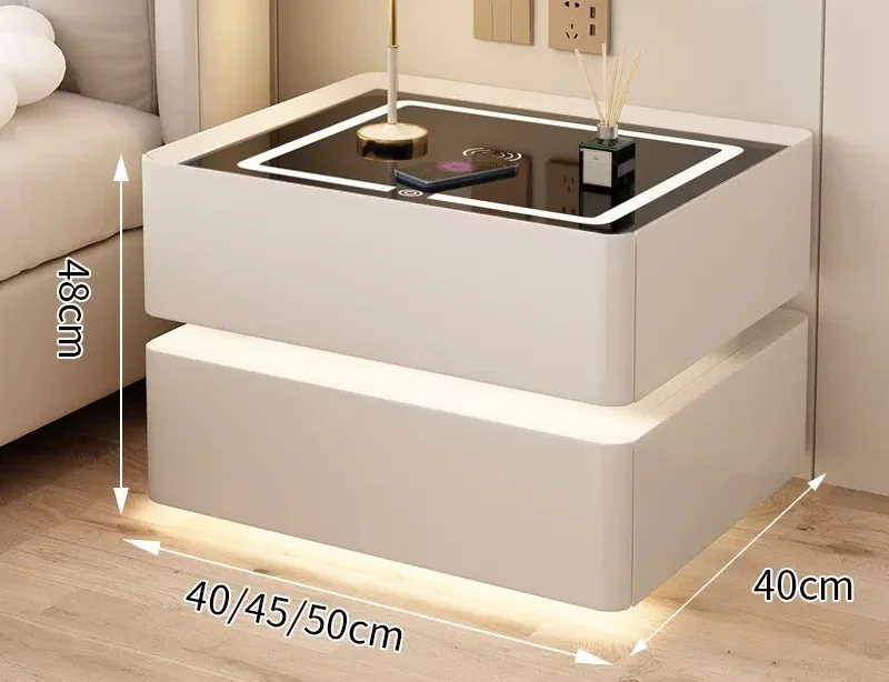 Modern Style Solid Wood Bedside Table with Wireless Charging Smart 2 Drawers Bedroom Nightstands with Lock 40cm image 3