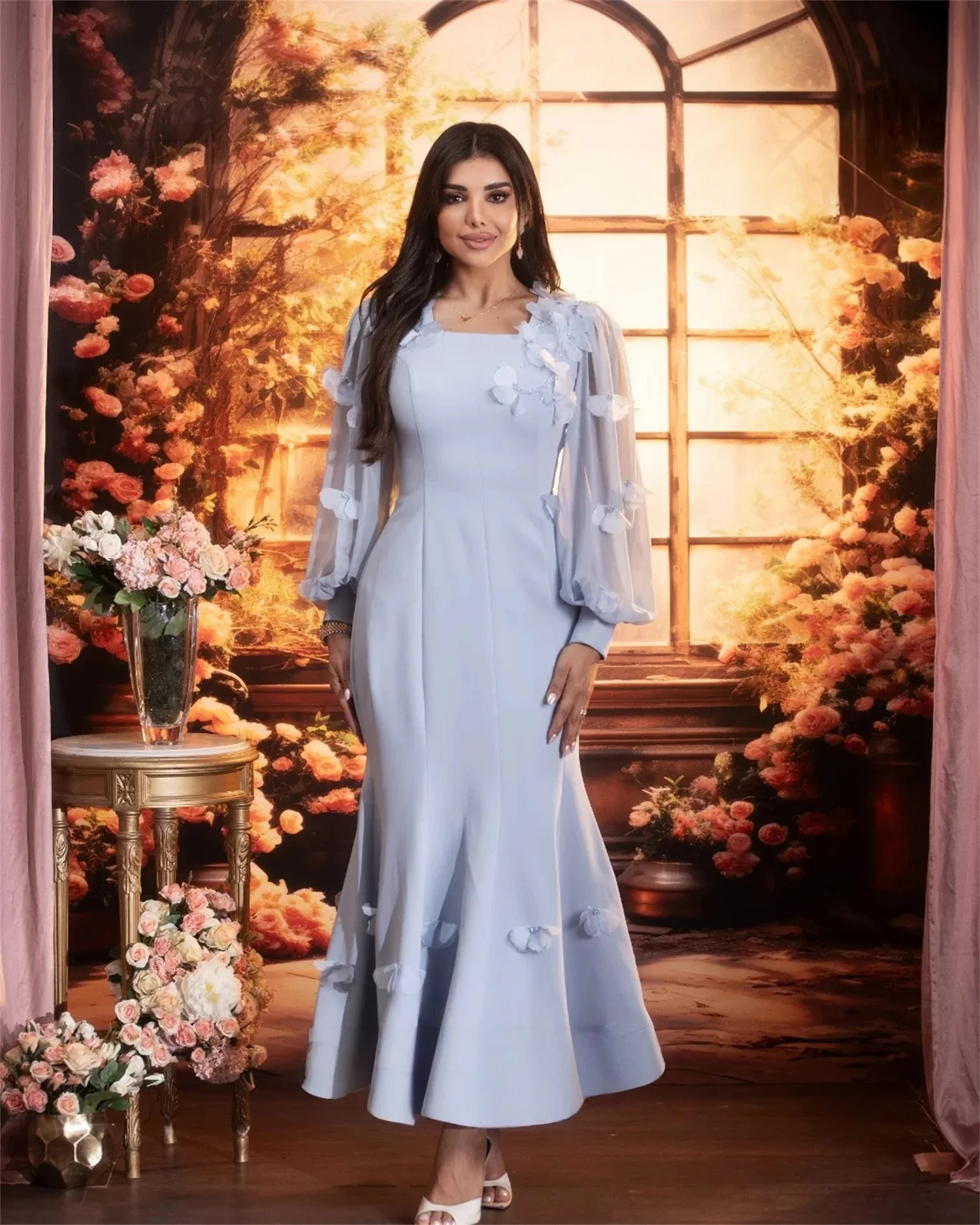 

Floral Long Sleeves Bespoke Occasion Gown Evening Dresses Pastrol Unisex Jersey Retro Dubai Saudi Arabic Israel Prom Customized
