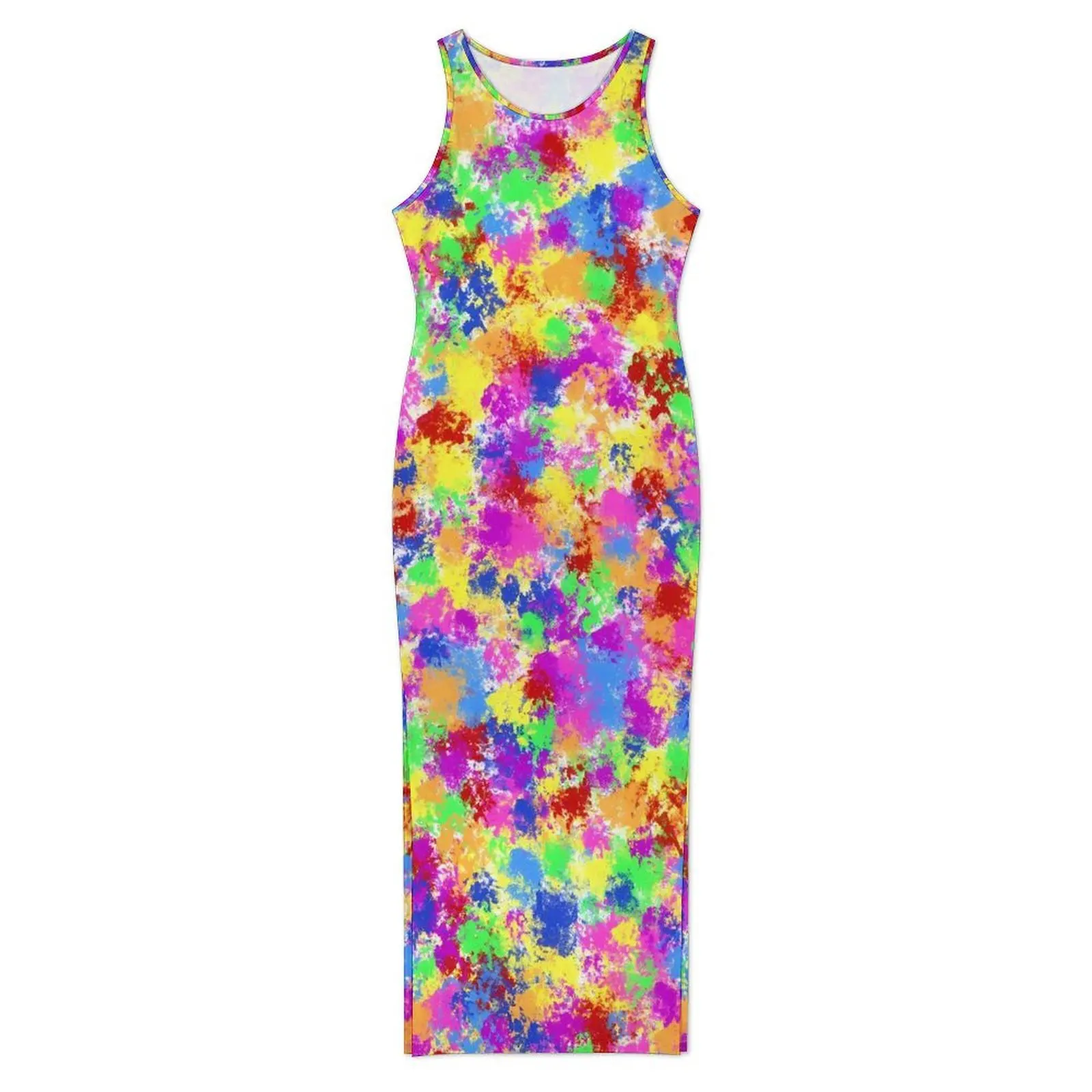 Womens Trendy Neon Paint Dress Rainbow Splash Streetwear Bodycon Dress Summer Club Sexy Maxi Dresses Graphic Big Size Vestido