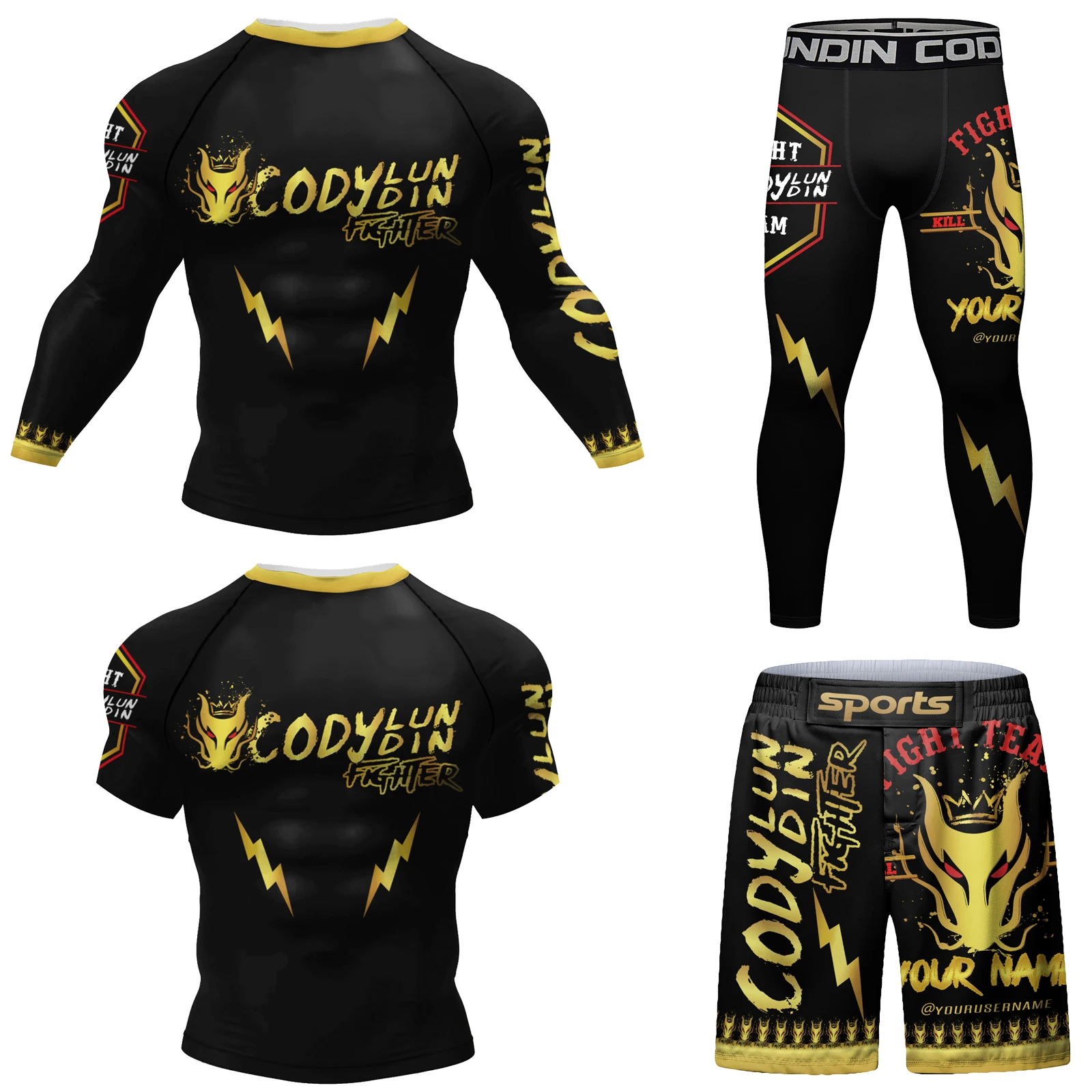 Cody Lundin High Quality Professional Print Men's Jiu jitsu gi Kickboxing Sportwear Sets MMA BJJ Fighting Running Clothing