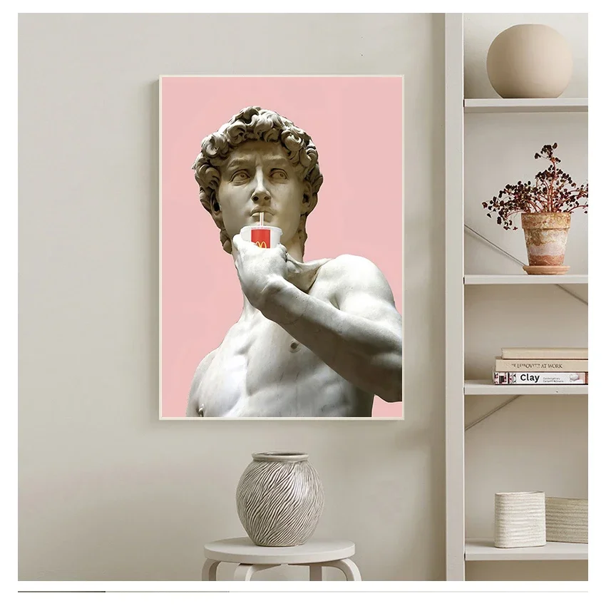 Home Decor Painting Vaporwave HD Print Modern Posters Canvas Cuadros Modular Frame Picture Gift David Statue Drinking Wall Art