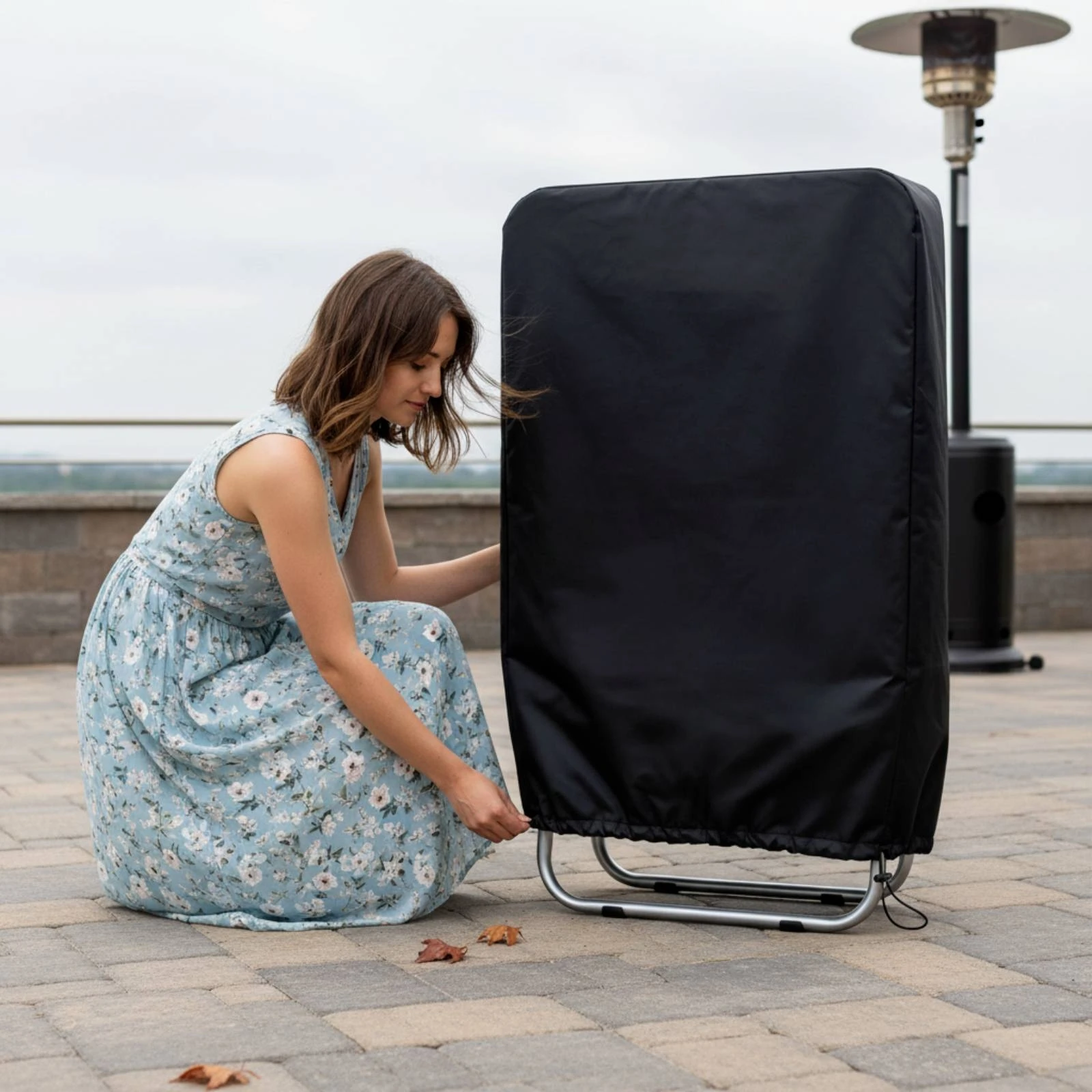 Folding Chair Cover Waterproof Chair Cover with Drawstring Sunsafeguarding Foldable for Patio, Garden